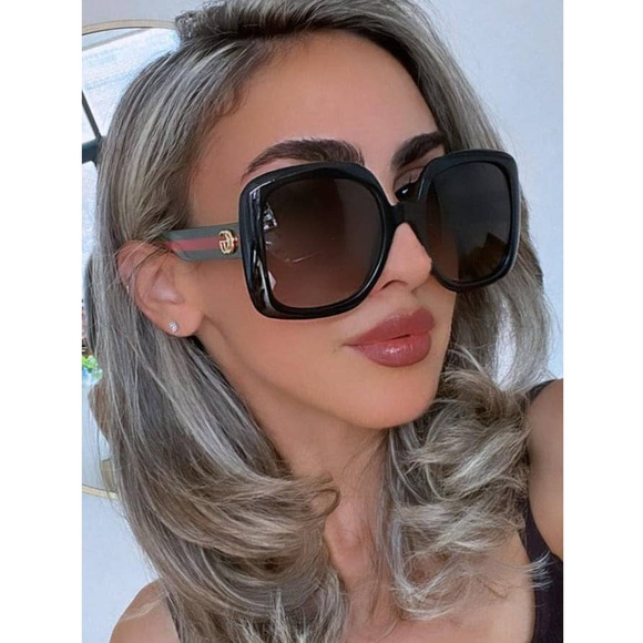 NEW GUCCI GG0713S Black Striped Arm Sunglasses $435